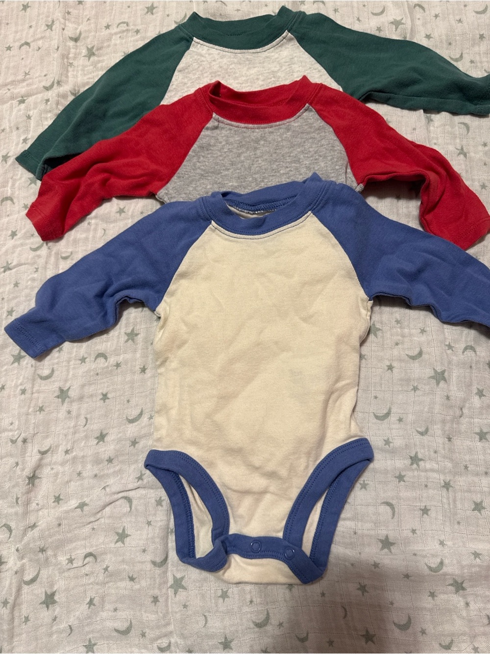 Carter's Raglan Bodysuits Trio - Blue, Red, Green